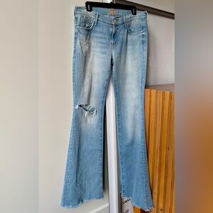 MOTHER Light Blue Distressed Flare Jeans
